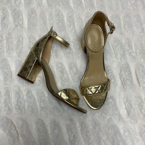 Marc fisher block gold heels